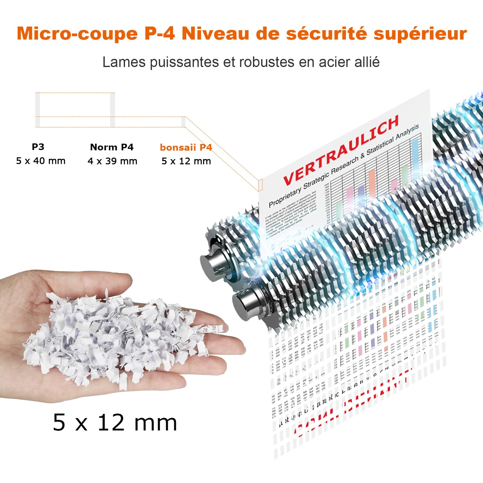 Bonsaii Destructeur de Documents 12 Feuilles Micro-Cut 60 Minutes 16 Litres C266-B