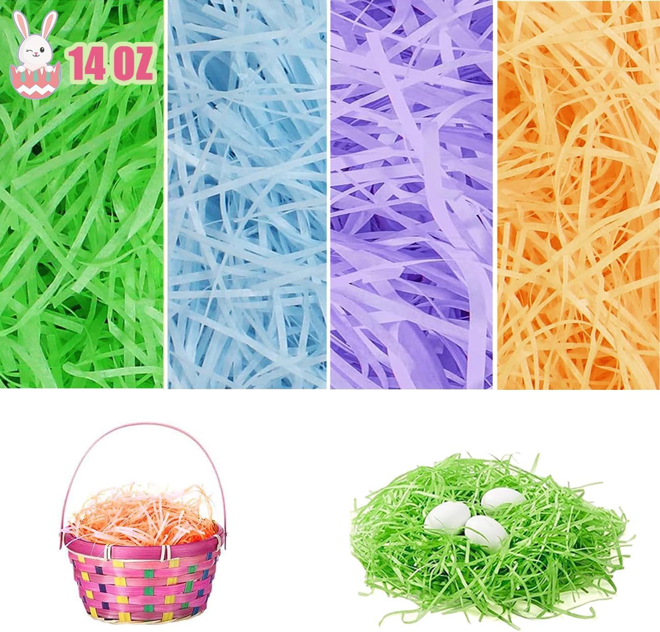 KcBlueJp Easter Grass 4 Colors14 oz Raffia Paper Cut Paper