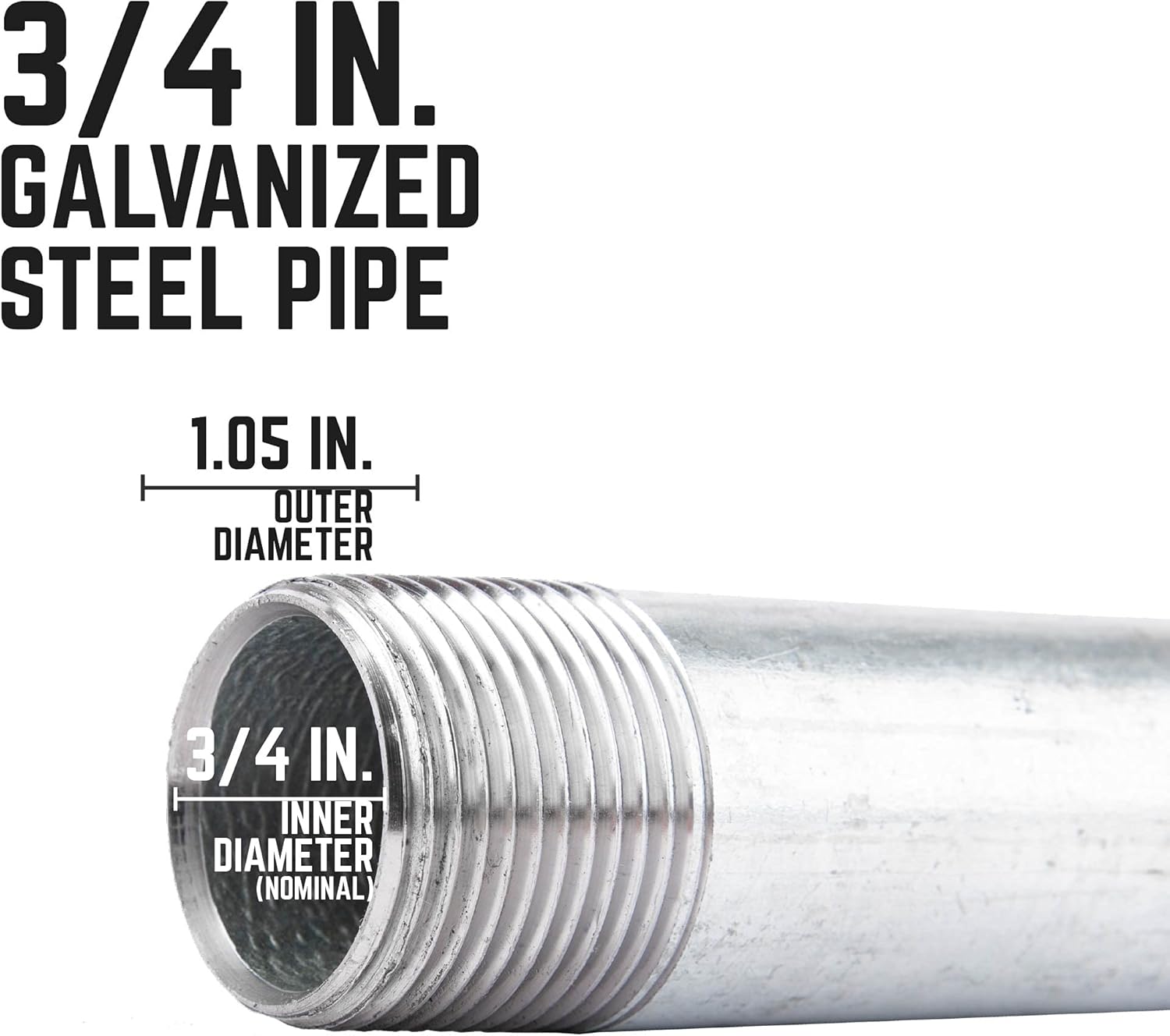 PIPE DÉCOR 3/4 in. x 2 in. Galvanized Steel Pipe, Pre-Cut, for DIY Furniture Building and Regular Plumbing Applications, 8 Pack : Industrial & Scientific