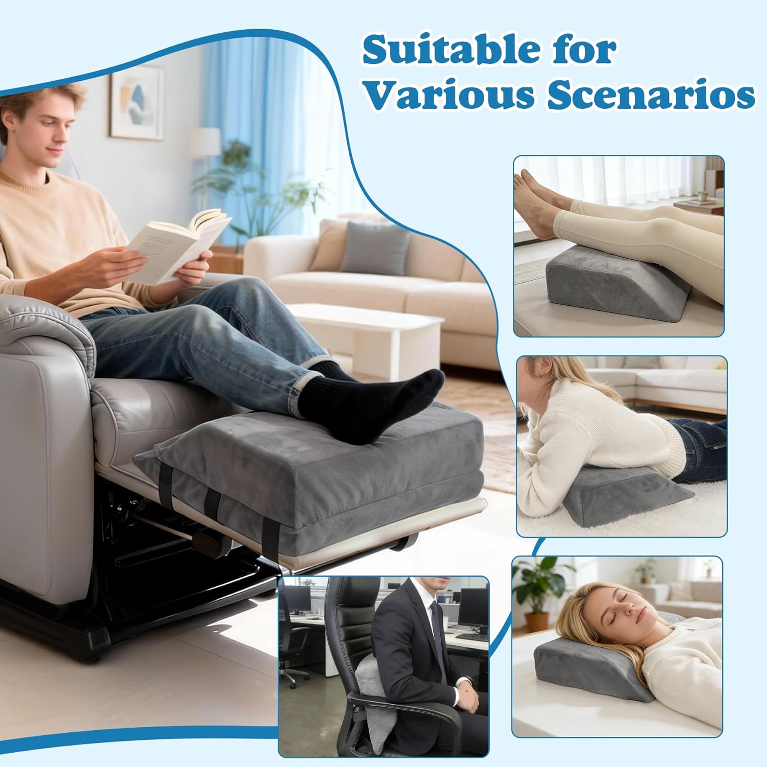 Wedge Adjustable Recliner Leg Rest Cushion 6inch Thick Recliner Foot Rest Cushion with High Elastic Foam and Straps Multipurpose Leg Elevating Pillow for Chair Sofa Bed Couch