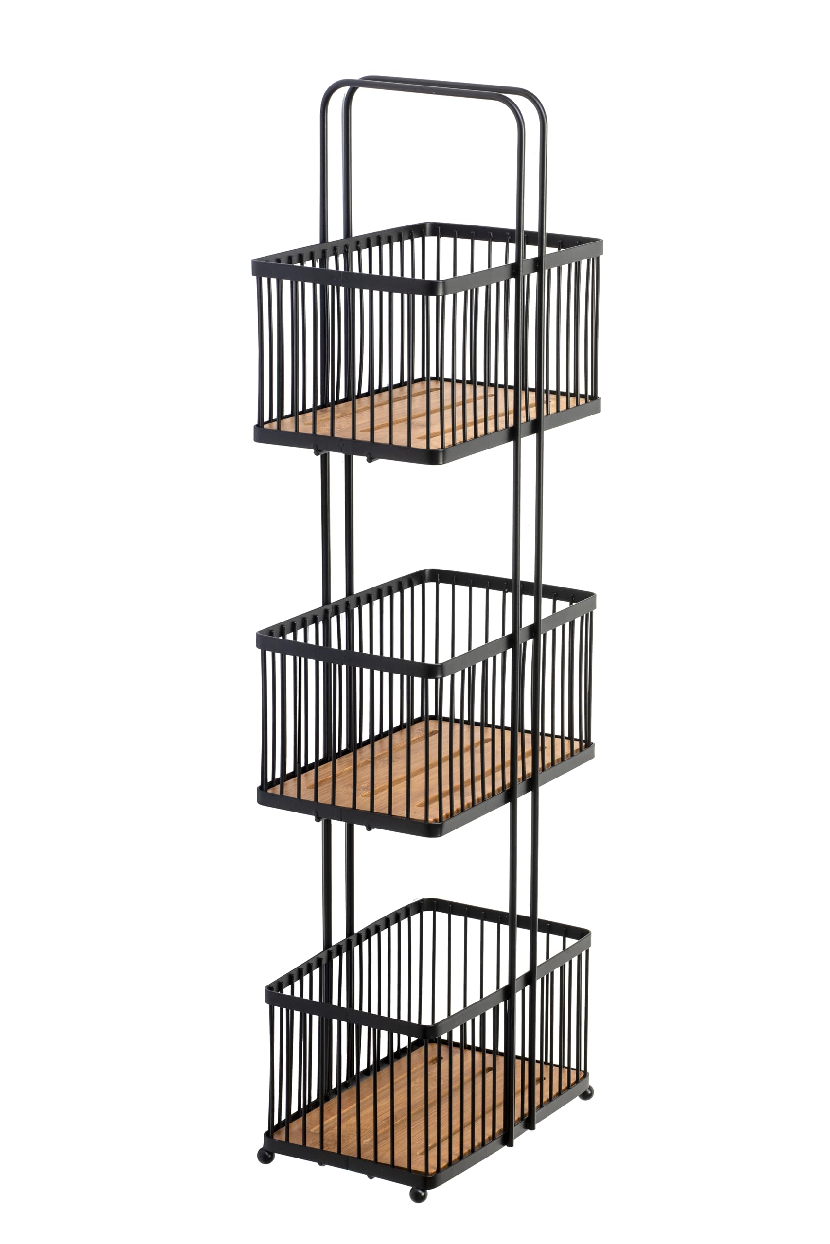 Croydex Organizador de almacenamiento de tres niveles, color negro y bambú, estantes de almacenamiento de baño independientes, cestas profundas, 22 pulgadas de profundidad x 15 pulgadas de ancho x 726 | Cesta de baño independiente | Cestas de alambre prof
