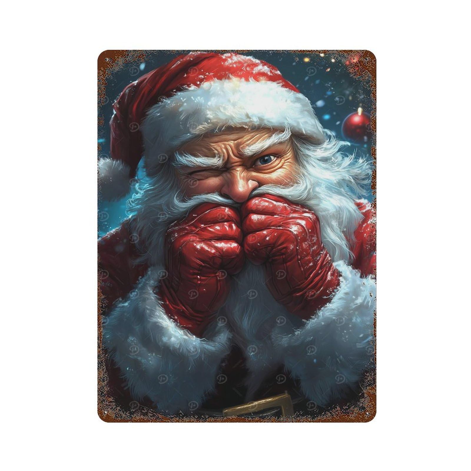 Retro Metal Sign with Winking Santa Claus Christmas Design 15.7"x11.8", for Living Room, Hallway And Home Decor, Farmhouse Wall Decor