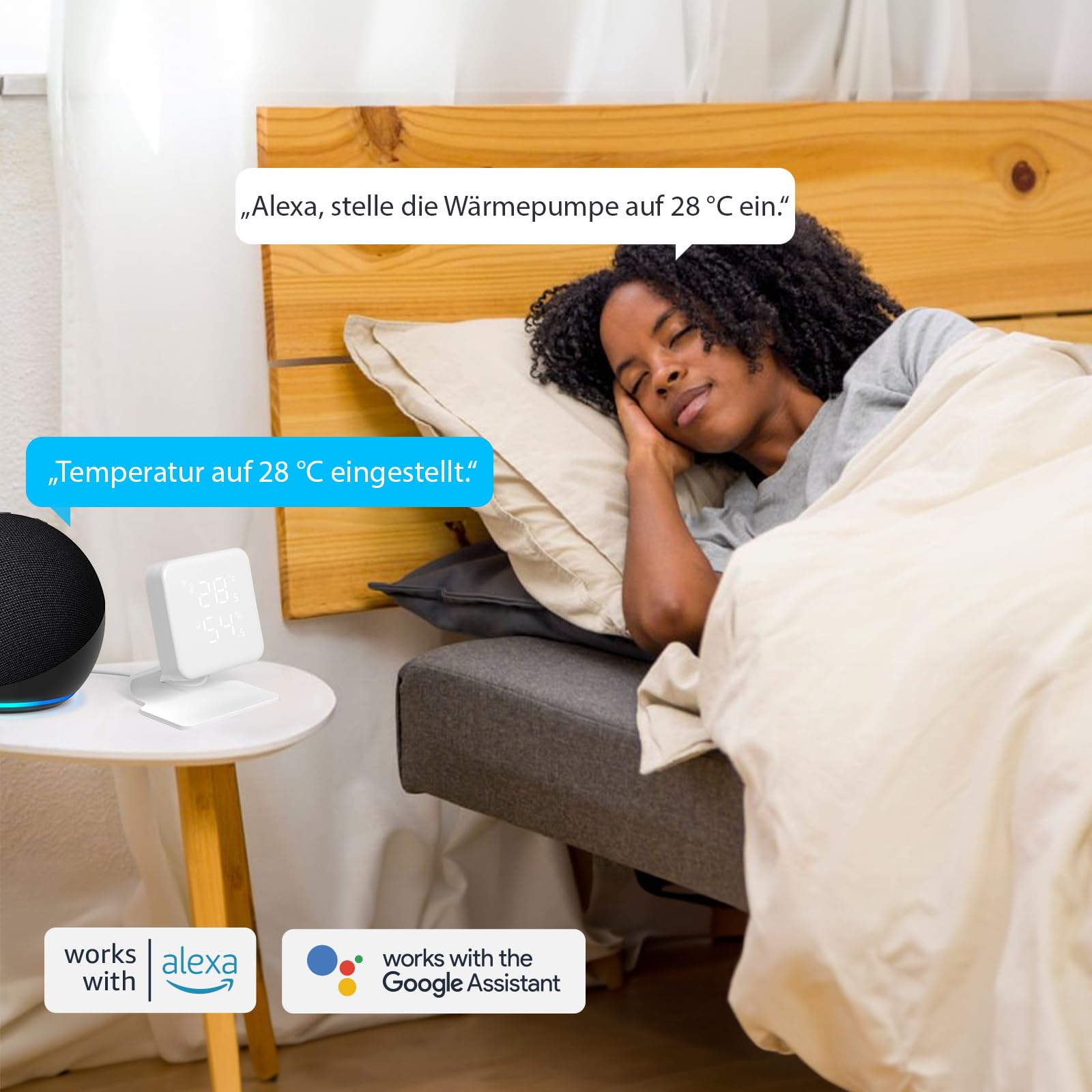 Smart Klimaanlagensteuerung für Split-, Fenster- & Mobile ACS, mit WLAN Thermometer Hygrometer, automatischem Komfort & Energieersparnis, 60-Sekunden-Installation, kompatibel mit Google & Alexa