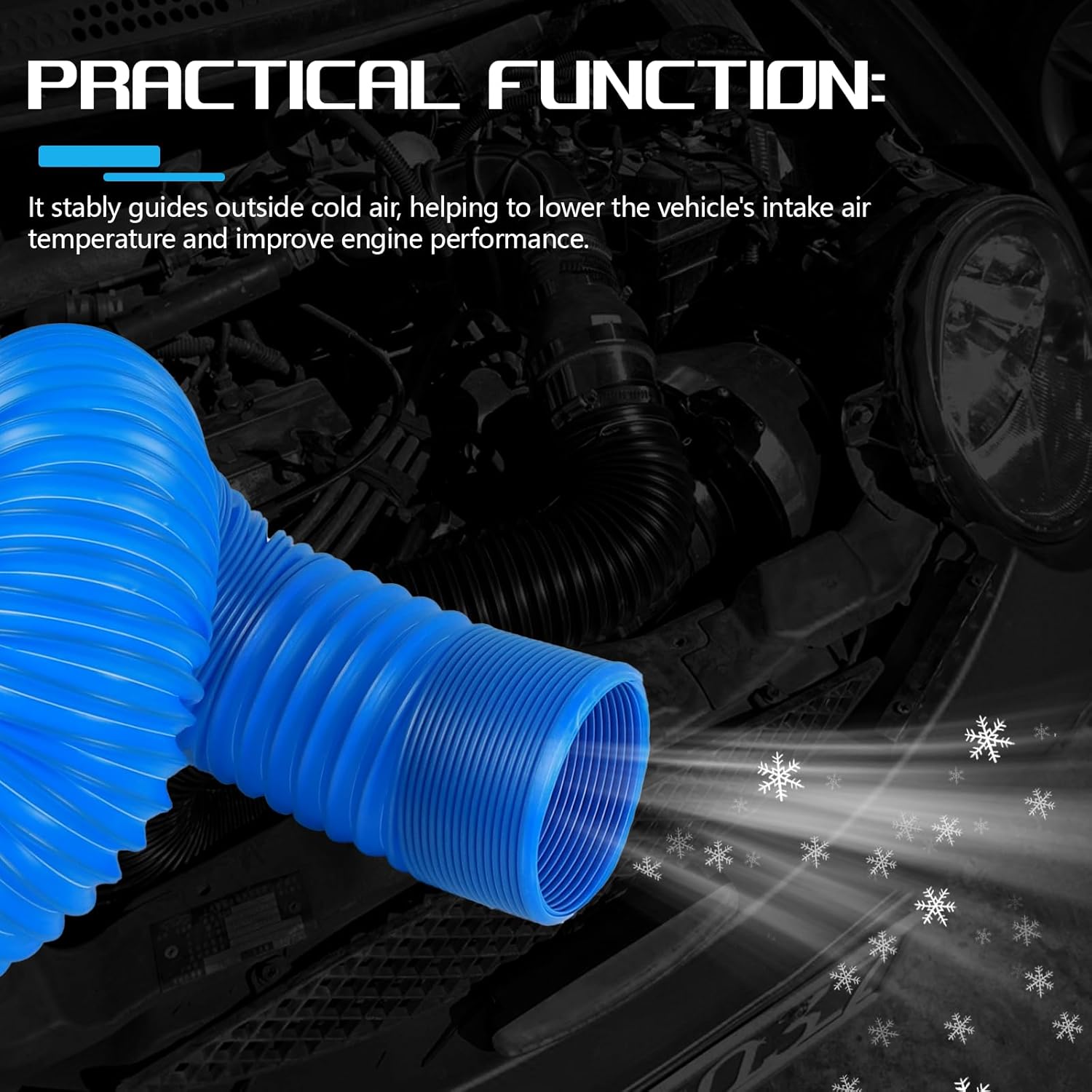 Car Air Intake Hose, ID 76mm/3 Inch Automotive Feed Pipe Replacement, Flexible Car Cold Air Duct Hose, Length Retractable to 39.4 Inch, Adjustable Vehicle Duct Hoses Tube Pipe (Blue)