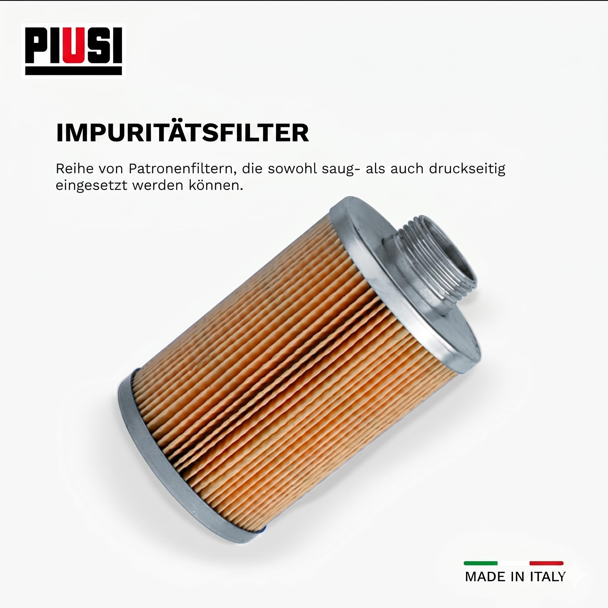 PIUSI Diesel-, Benzin- und Ölfilter mit austauschbarer Patrone, Komplettset Kopfstütze + 2x Patronen, Durchflussrate 100 l/min, Druck 5 bar, 5 Mikron Filterung | Clear Captor F00611B00