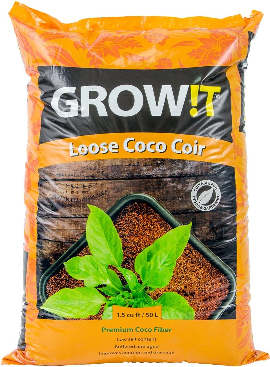 Hydrofarm Grow!T JSCMIX15 Coco Coconut Fiber Garden Soilless Growing Medium Soil Alternative, Conditioner, and Base, 1.5 Cubic Foot Spread, 24 Pound Bag