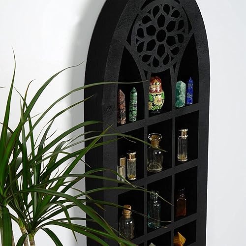 Miniatura 3 de Estantes flotantes para montar en la pared, estilo bohemio, decoración gótica, ventana de iglesia antigua, estante de pared de cristal, estante