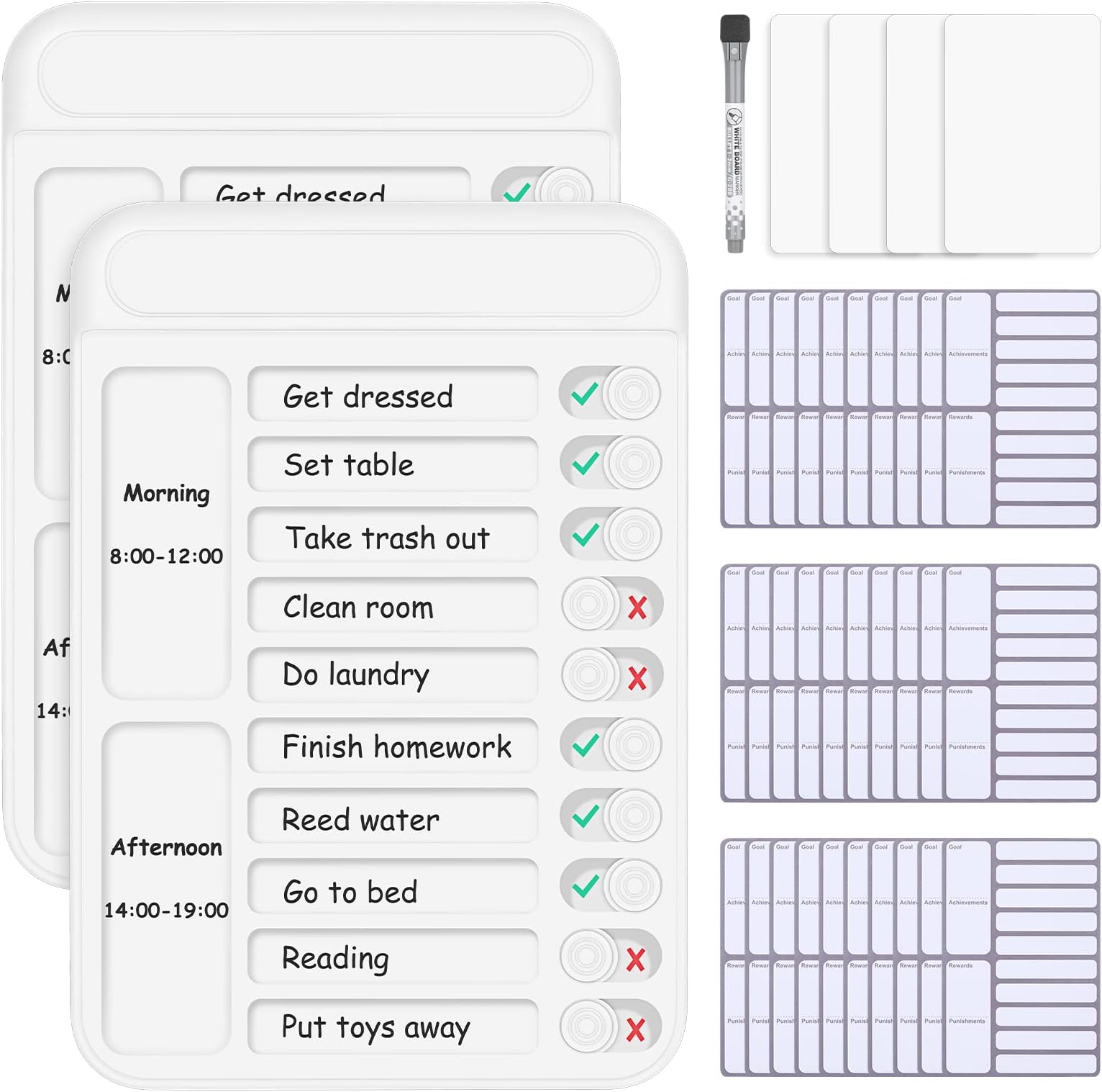 Lucomb 2Pcs Chore Chart for Adults to Do List Checklist Board Detachable Message Slider Schedule Planning Boards with 30Pcs Blank Checklist 4Pcs Cardstock for Habit Tracker or Daily and Weekly Planner
