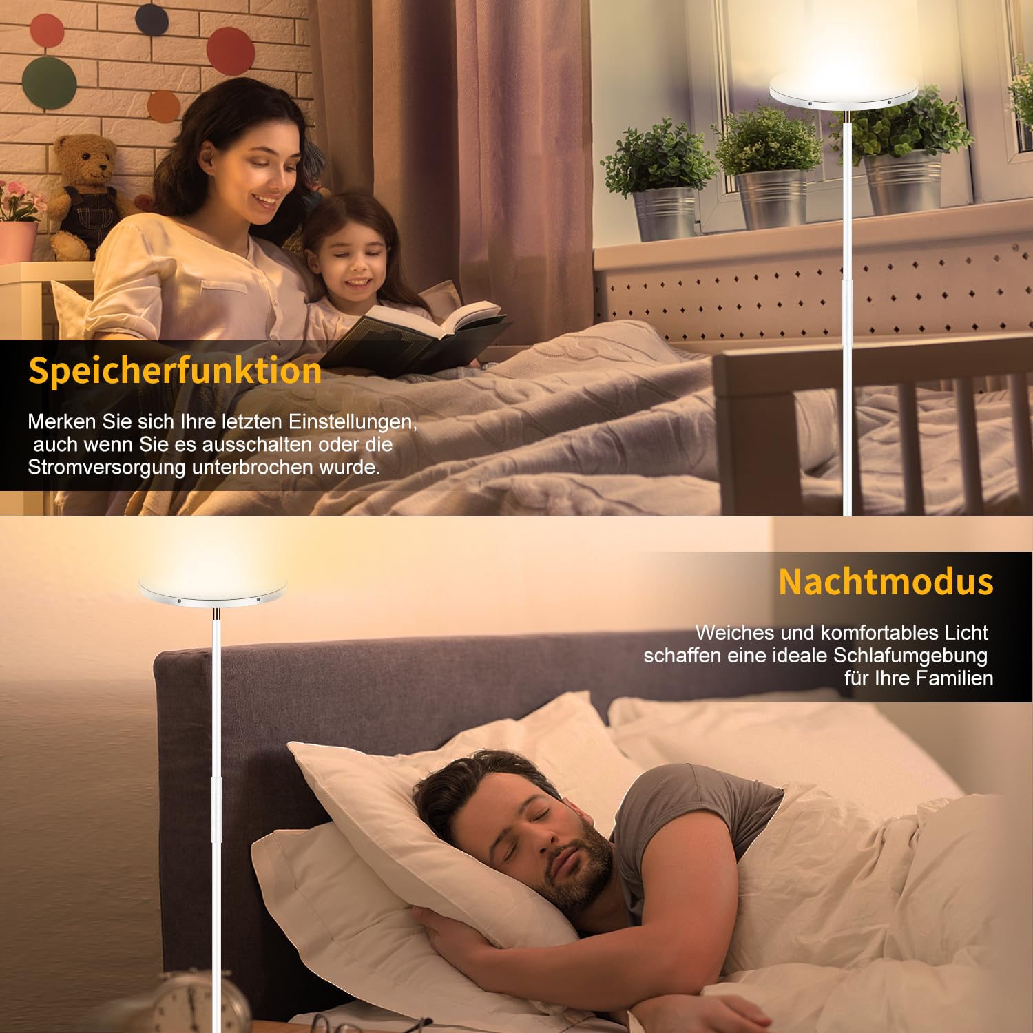 Biały Lampa podłogowa LED, 3600LM 36W Super jasna ściemnialna lampa podłogowa Salon 2700K-6500K Stepless Dimming, zdalne sterowanie i sterowanie dotykowe, nowoczesna lampa podłogowa do Sypialnia Biuro