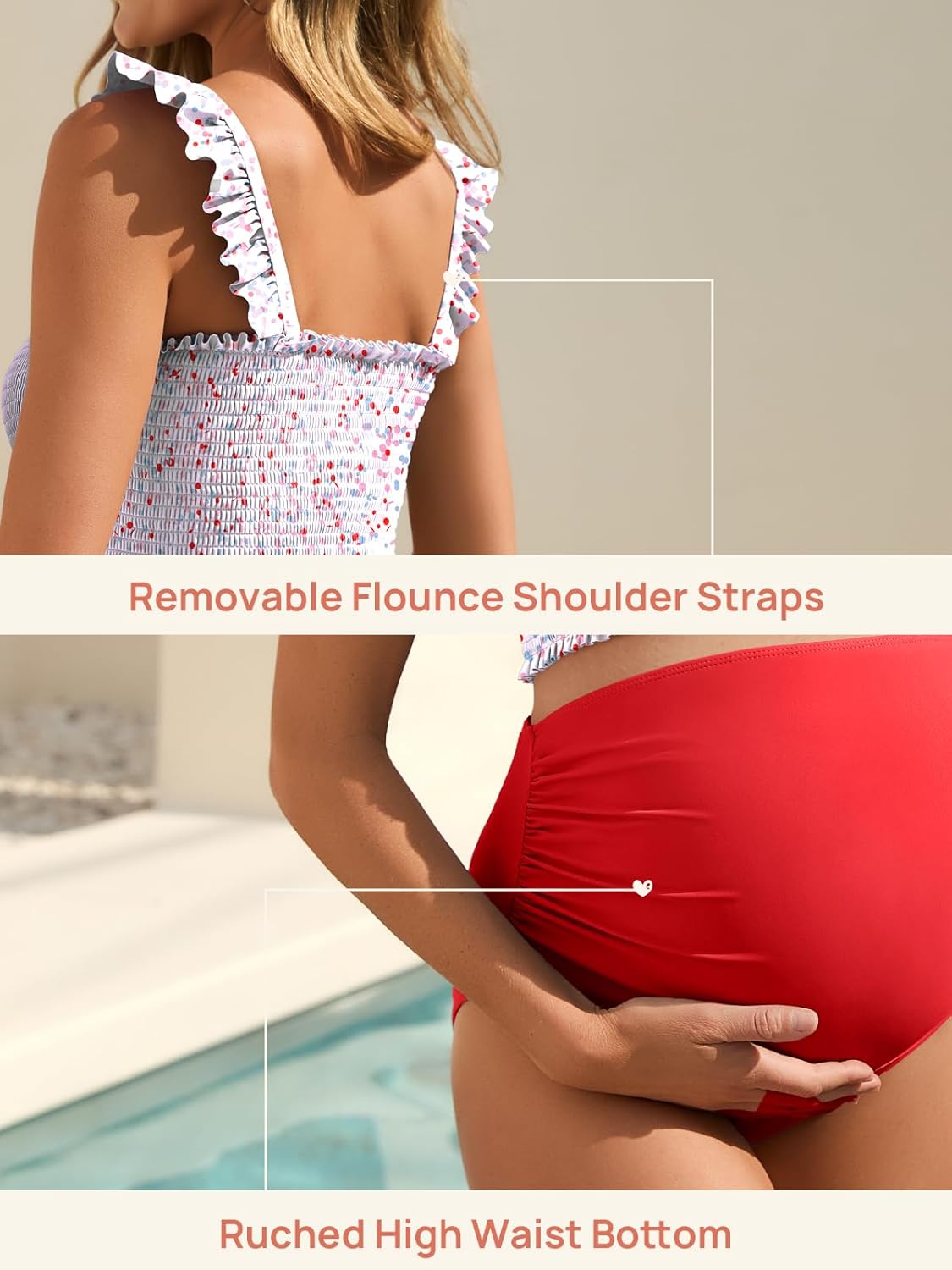 Summer Mae Maternity High Waist Bikini Swimsuit Two Piece Ruffled Hem Cute Bathing Suit Floral Pregnancy Swimwear - Image 4