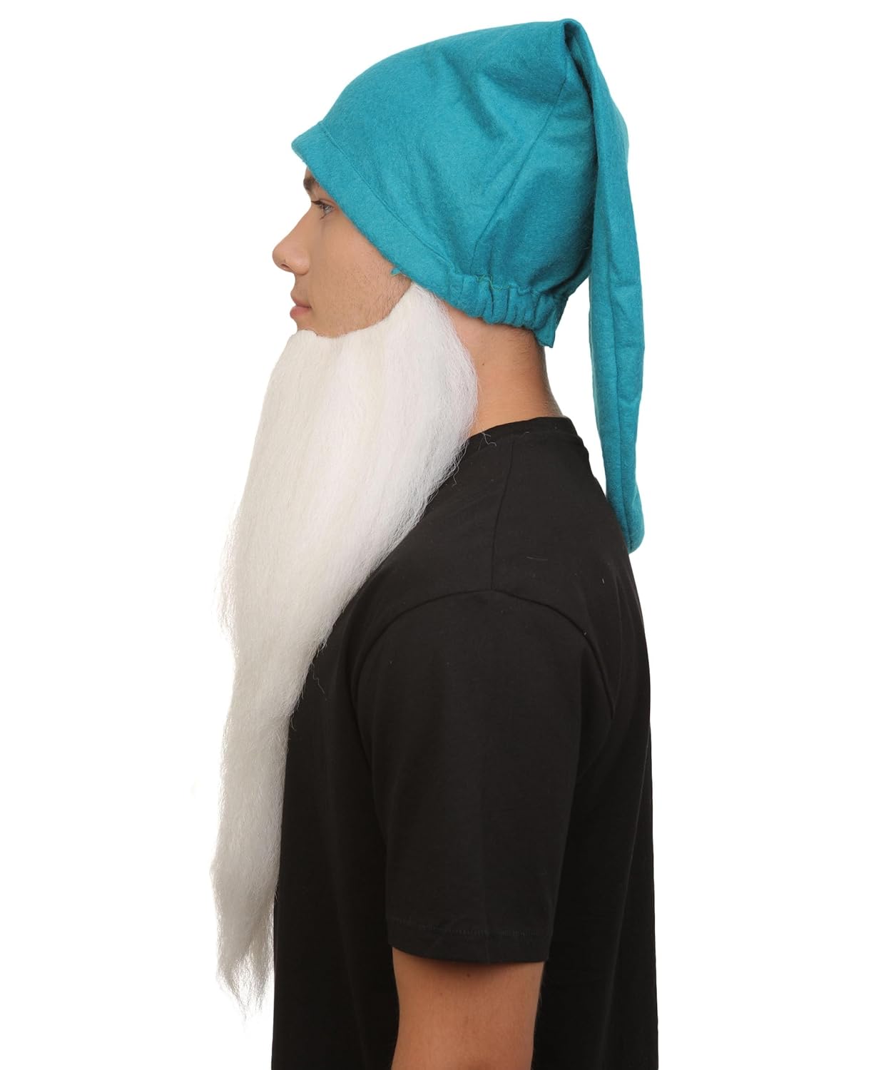 Adult Men’s Classic Animated Snowy White Dwarf Cartoon Beard with blue Hat, Flame-retardant Synthetic Fiber