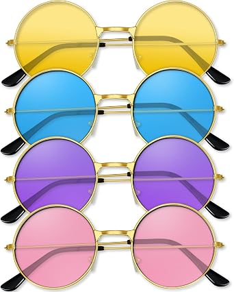 4/8/10/12/20/28 Pairs Hippie Sunglasses Round Hippie Glasses 70s Party Decorations Multicolored Glasses for Women