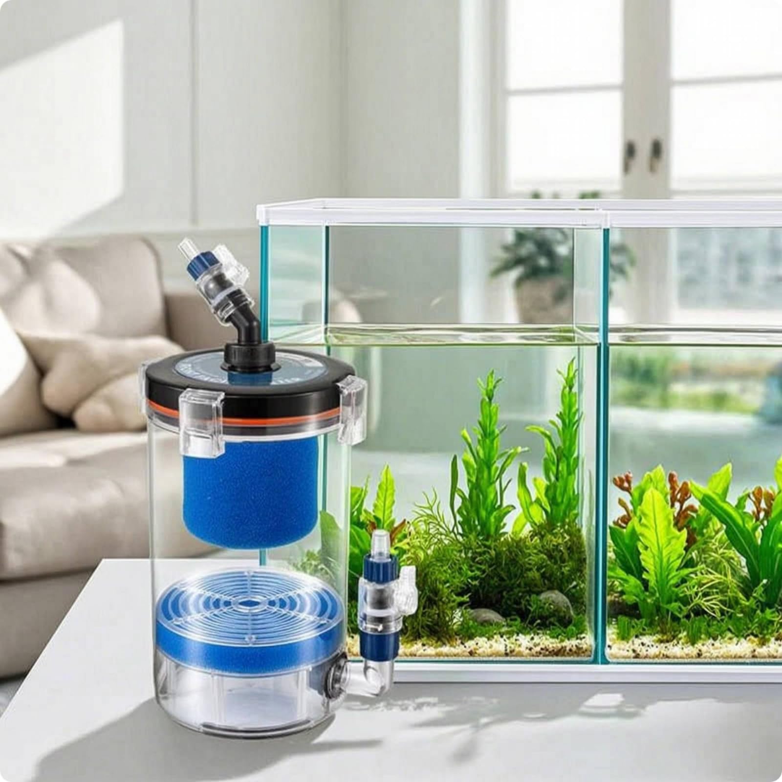 Préfiltre D'aquarium Multicouche Seau Préfiltration Ouate Filtrante pour Aquariophiles, Pré-Filtre KY240A avec Connecteur 16mm