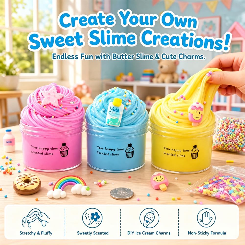 10 Pack Fluffy Cloud Slime Kit, with Summer Ice Cream Donuts Cake, Scented DIY Butter Slime Supplies - Image 5