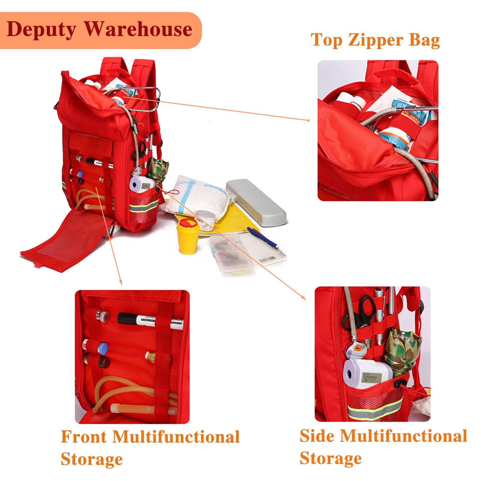 Mochila de emergencia vacía, Bolsa de primeros auxilios grande, Mochila de rescate para bomberos Búsqueda y RescueTools, Para el hogar y el trabajo, senderismo, campamento.