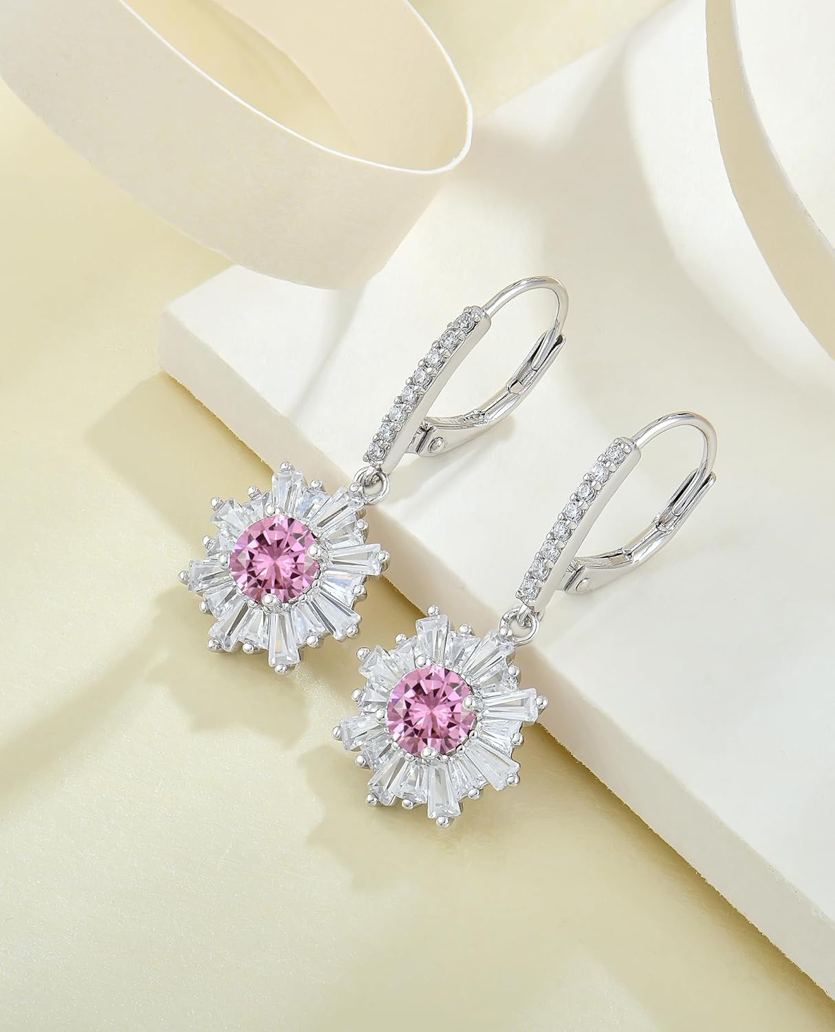 Sunshine Dangle Drop Earrings for Women, Sterling Silver Halo Leverback Earrings Birthstone Jewelry for Gifts - Image 5