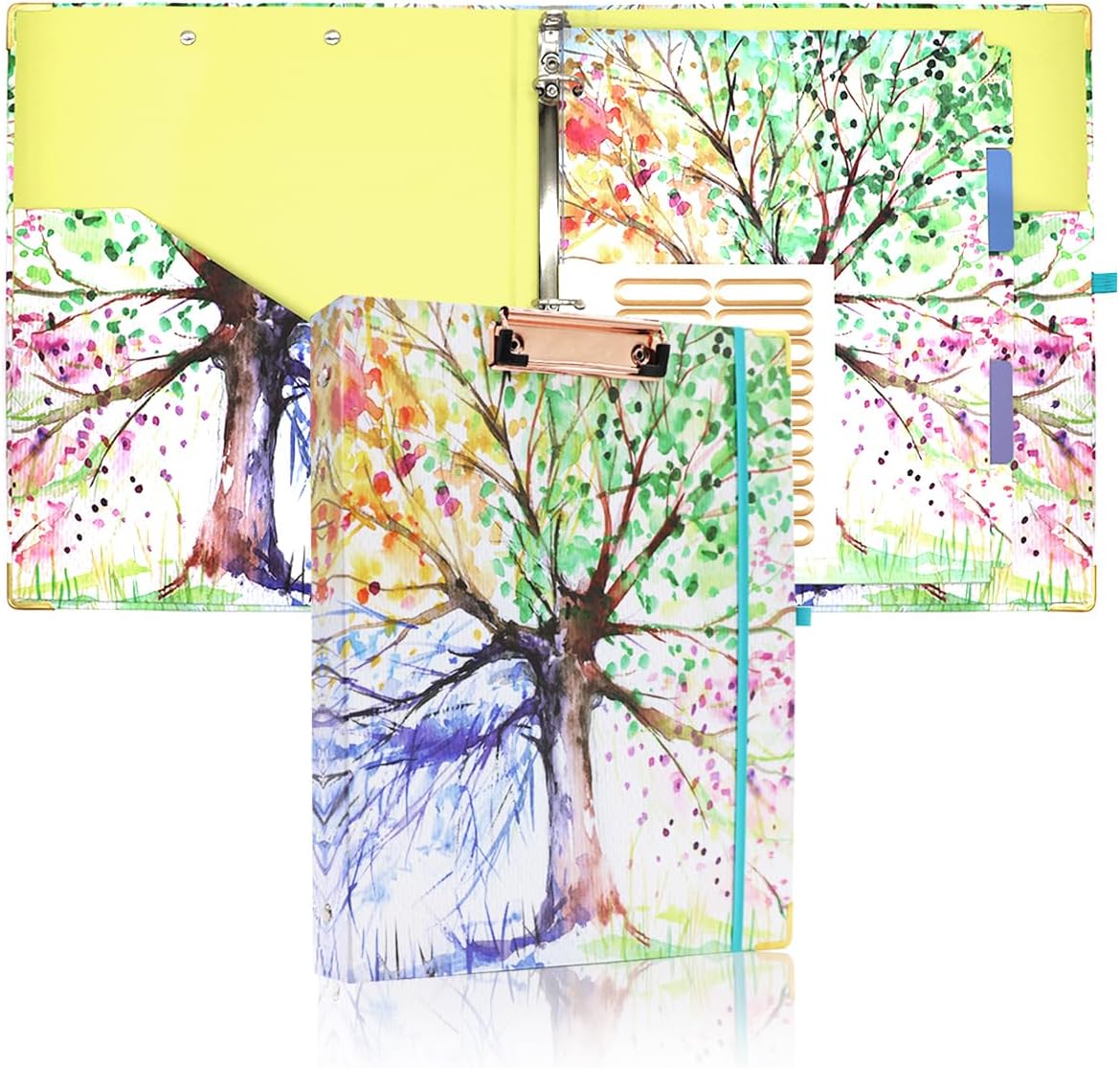 3 Ring Binder, 1 Inch Binder with Clipboard, Cute Binder Organizer for Letter Size(11" x 8.5"), Decorative Three Ring Binder Clipboard for Work,School,Office and Business Supplies-Season Tree