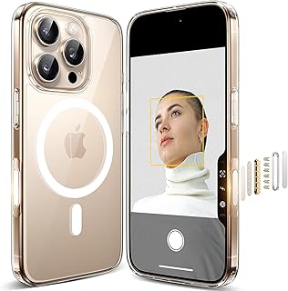 جراب شفاف متوافق مع آيفون 16 برو ماكس مع زر التقاط للتحكم في الكاميرا، متوافق مع ماج سيف، جراب شفاف، مضاد للاصفرار، حماية عسكرية معتمدة، متين