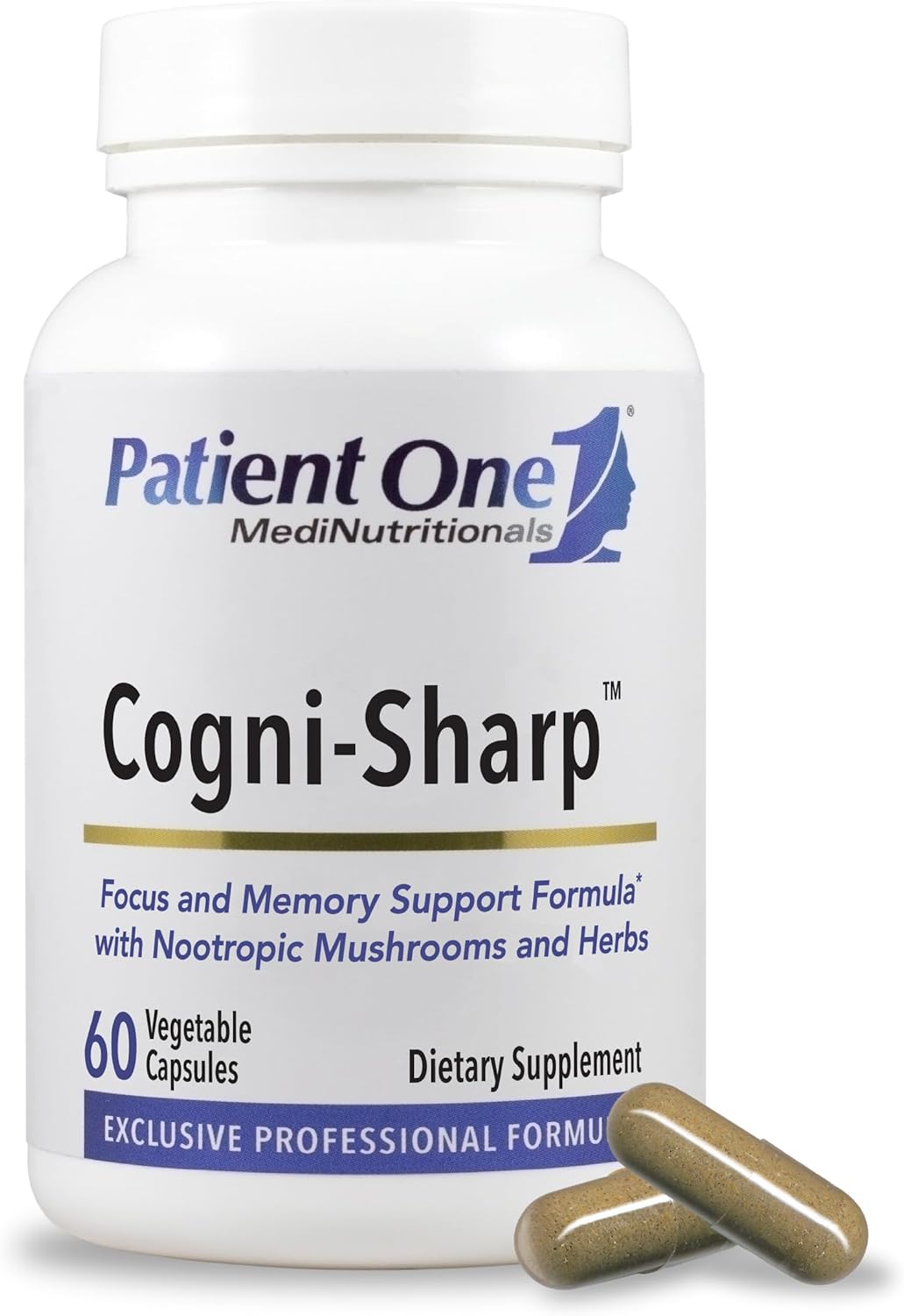 Patient One Cogni-Sharp | Supplement to Support Cognition, Focus and Mental Clarity* | with Gingko, Lion's Mane, Bacopa and More | 60 Capsules