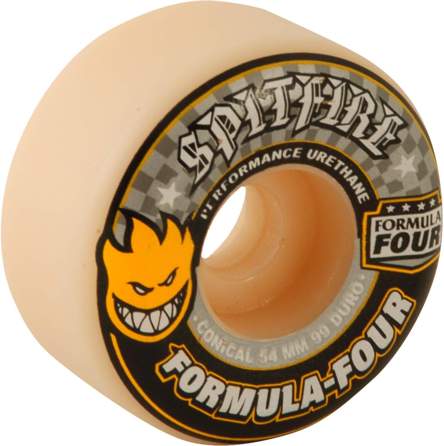 Spitfire Wheels Formula Four Conical White / Yellow & Black Skateboard Wheels - 54mm 99a (Set of 4)