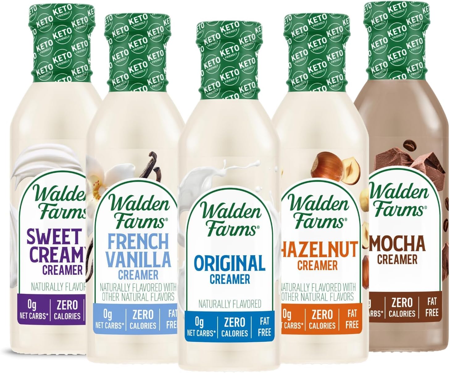 Coffee Creamers Calorie Free, Dairy Free, Carb Free And Vegan Pack of 5 (Original Cream - Sweet Cream - Mocha- Hazelnut & French Vanilla)