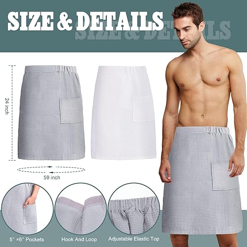 Miniatura 2 de Newwiee 2 toallas de baño para hombre, para ducha, sauna, de 59 x 24 pulgadas, de microfibra ajustable de punto gofre, de absorción rápida, toalla