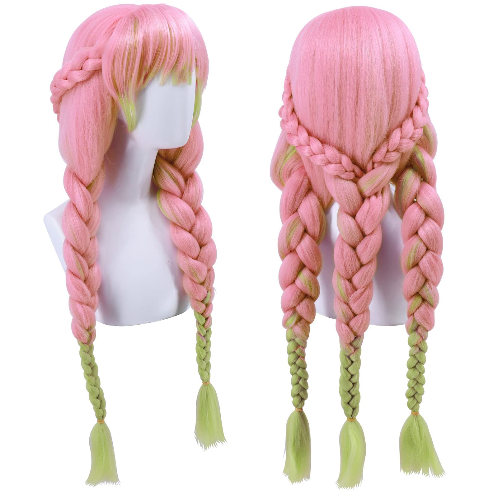 Cfalaicos Long Braided Wig for Women Cosplay Wig (Pink Braided)