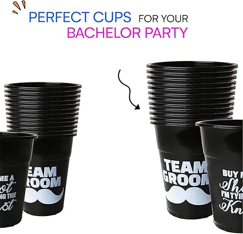Miniatura 2 de Neliblu Suministros para despedida de soltero - Vasos de novio del equipo a granel paquete de 25 vasos de plástico