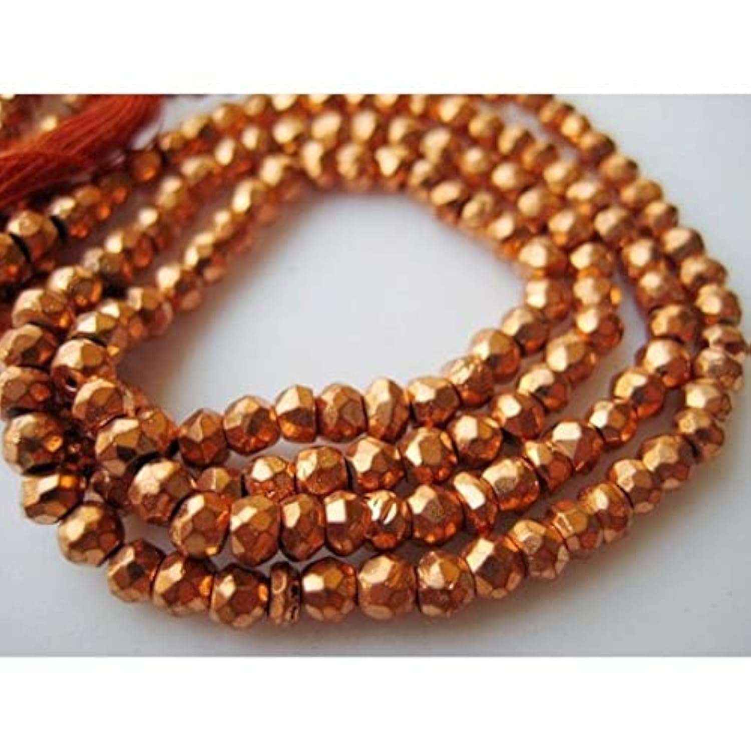 Perles pyrite orange micro facettées de 3.5mm, pierre gemme d'exception