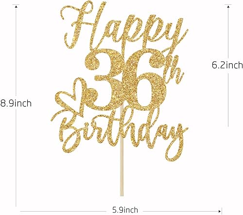 Miniatura 4 de Decoración para pastel de cumpleaños con purpurina dorada, divertidos suministros de fiesta de cumpleaños (feliz cumpleaños 36, purpurina dorada)