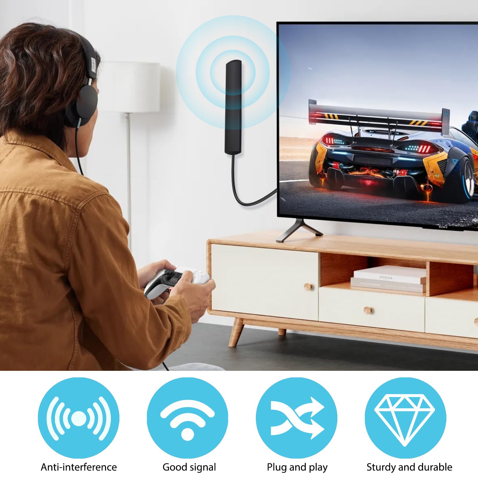 Antenna radio Aurum DAB per auto con amplificatore DAB+ FM, antenna autoadesiva universale per finestrini di auto, SUV e camion - Cavo 3M e connettore Fakra