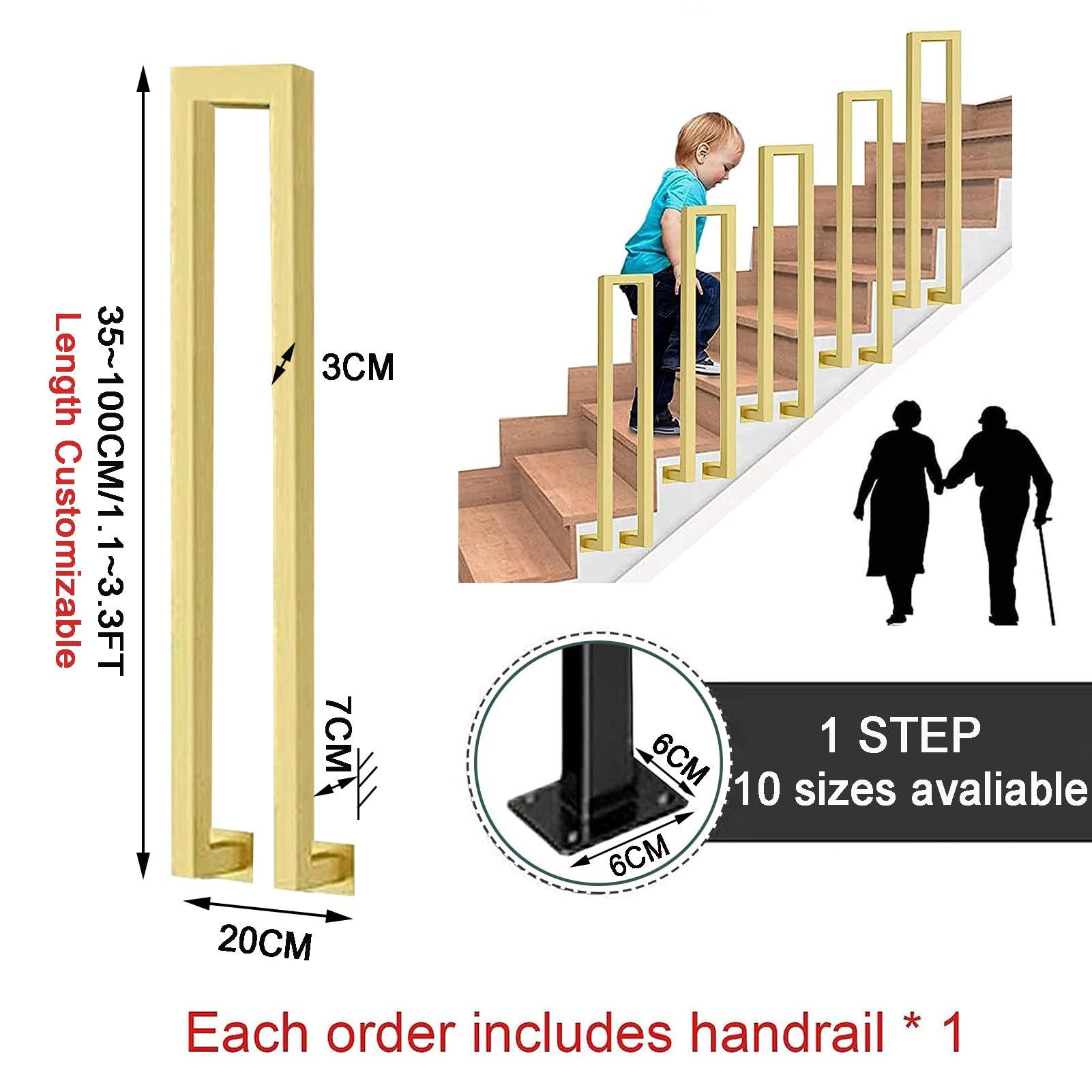 Handläufe für Außenstufen – Außentreppengeländer, stabiles Verandageländer, an der Wand montierte Übergangshandläufe für Gartendeckgeländer, U-förmiger Haltegriff für Treppen ( Size : 45cm(1.5ft) )