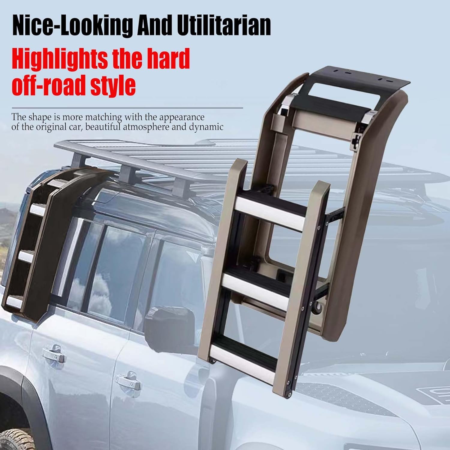 Foldable Liftable Ladder Side Access Protective Frame Window Roof Step Ladder Off-Road Modification Fits for Land Rover Defender 110 90 130 2020 2021 2022 2023 2024 2025 (Gondwana Stone)