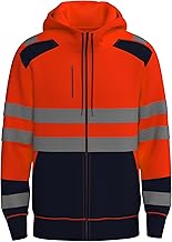 NOROZE Mens Hi Vis Hoodie with Reflective Tape, High Visibility Full Zip Hoodie for Safety Workwear, Zipped Pockets High Vis Hoodie, Durable Work Hoodies for Men