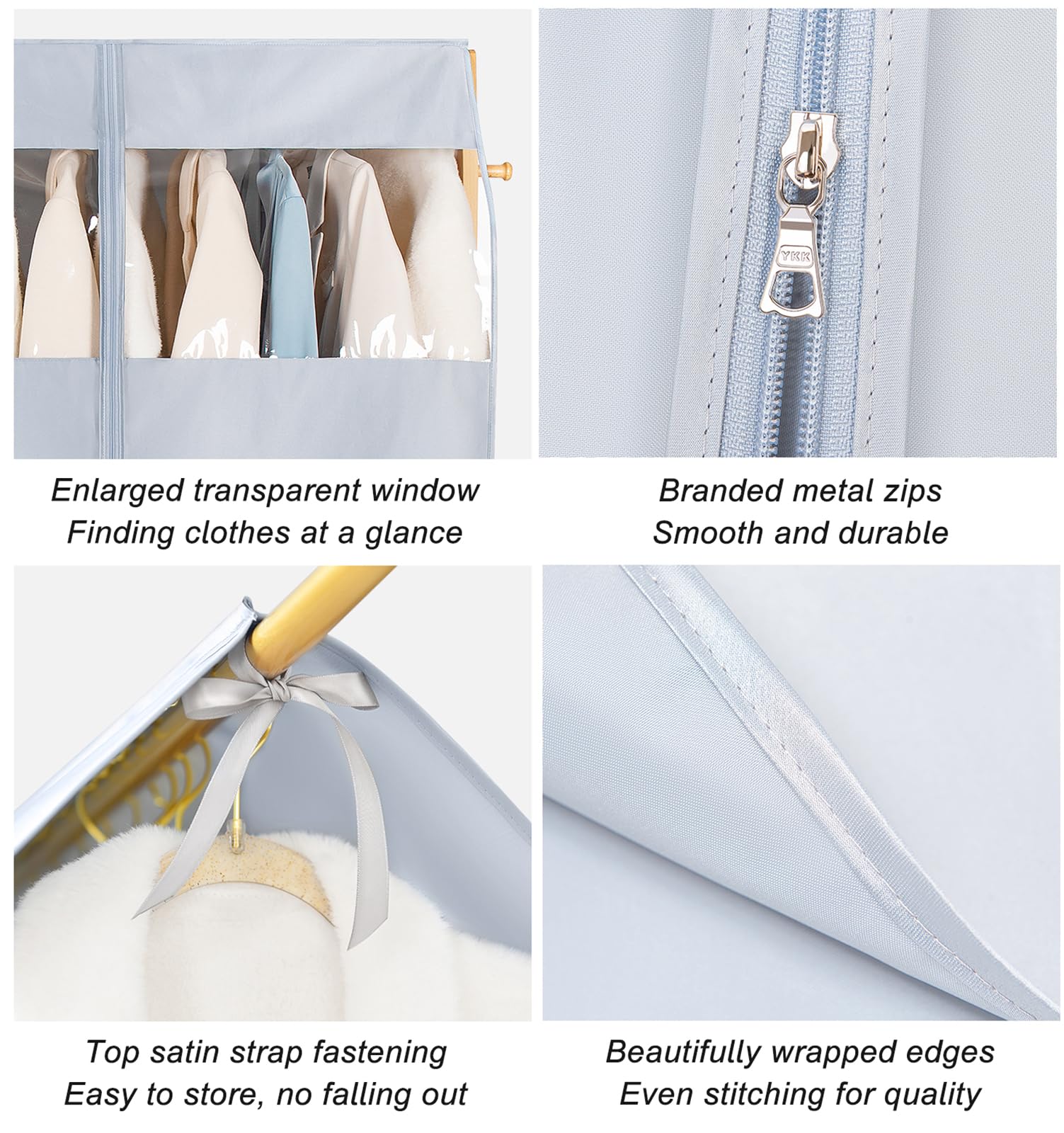 kleiderständer Abdeckung, Schutzhülle Kleiderständer, Staubdichter Anzugbezug Mit Durchgehendem Reißverschluss, Kleiderschrank-hängende Satin-kleiderhüllen, (Size:180×113cm/70.9×44.5in,Color:Weiß)