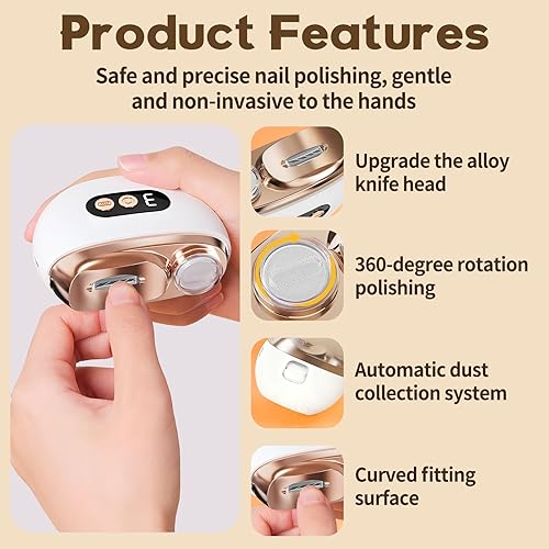 Miniatura 5 de Cortaúñas eléctrico multifuncional, 2 en 1, cortaúñas automático de pulido eléctrico, cortaúñas eléctrico con 3 niveles de velocidad, recortador de