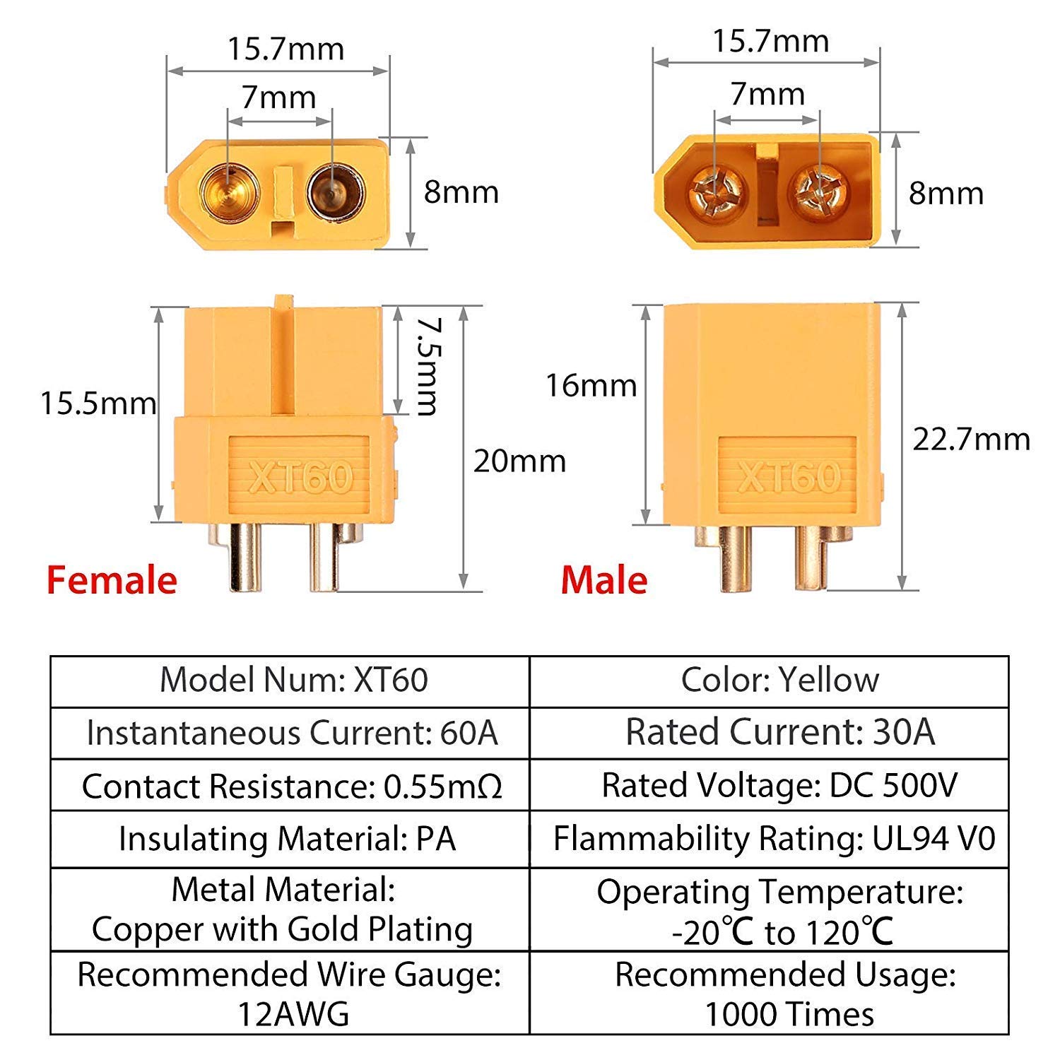 1/2 Pz/set XT60 Connettore Batteria Maschio Femmina Spina Maschio Femmina Con Cavo In Silicone 14 AWG Di Alta Qualà - Foto 2
