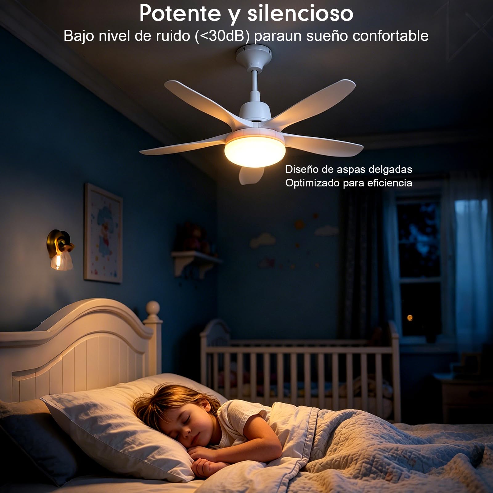 Ventilador Techo con Luz LED 76cm, Aspas Delgadas Silenciosas, Motor DC, 4 Velocidades Mando Distancia, Luz 3CCT 18W, Fácil Instalación, para Dormitorios Pequeños 7-14m², Blanco Mate