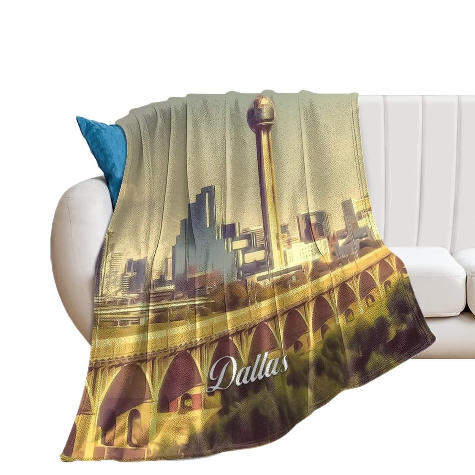Couverture flanelle Dallas paysage urbain plaid doux chaud canapé idée cadeau femme original