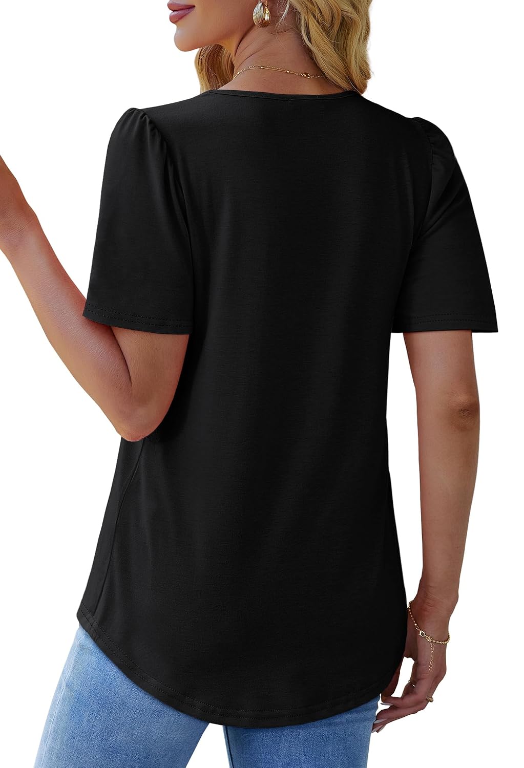 OFEEFAN Pleated Square-Neck Puff-Sleeve Tops - Image 5