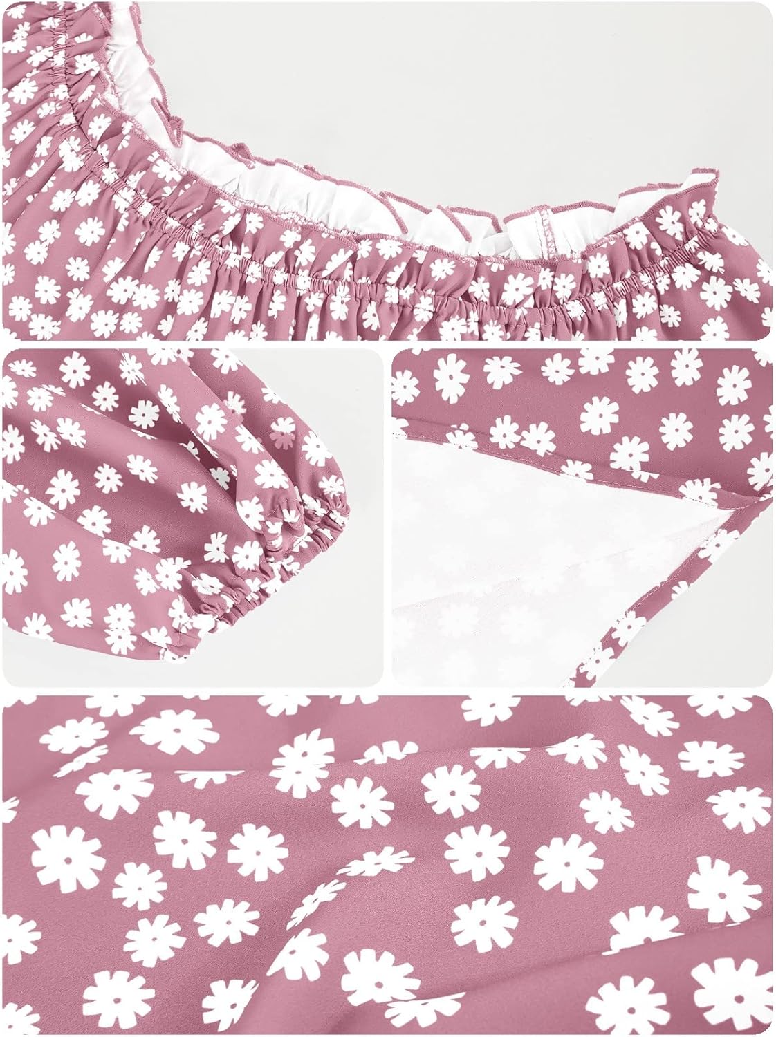 Teurkia Womens Summer Off Shoulder Blouse Floral Print 3/4 Sleeve Casual Chiffon Tops Shirts - Image 5