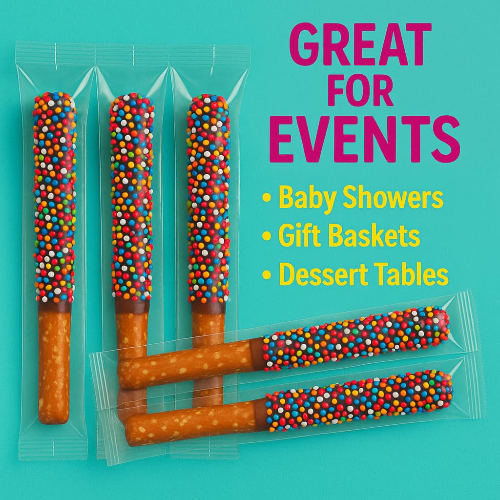Chocolate Covered Pretzel Rods Rainbow Non Perials colored Theme 16 Pieces