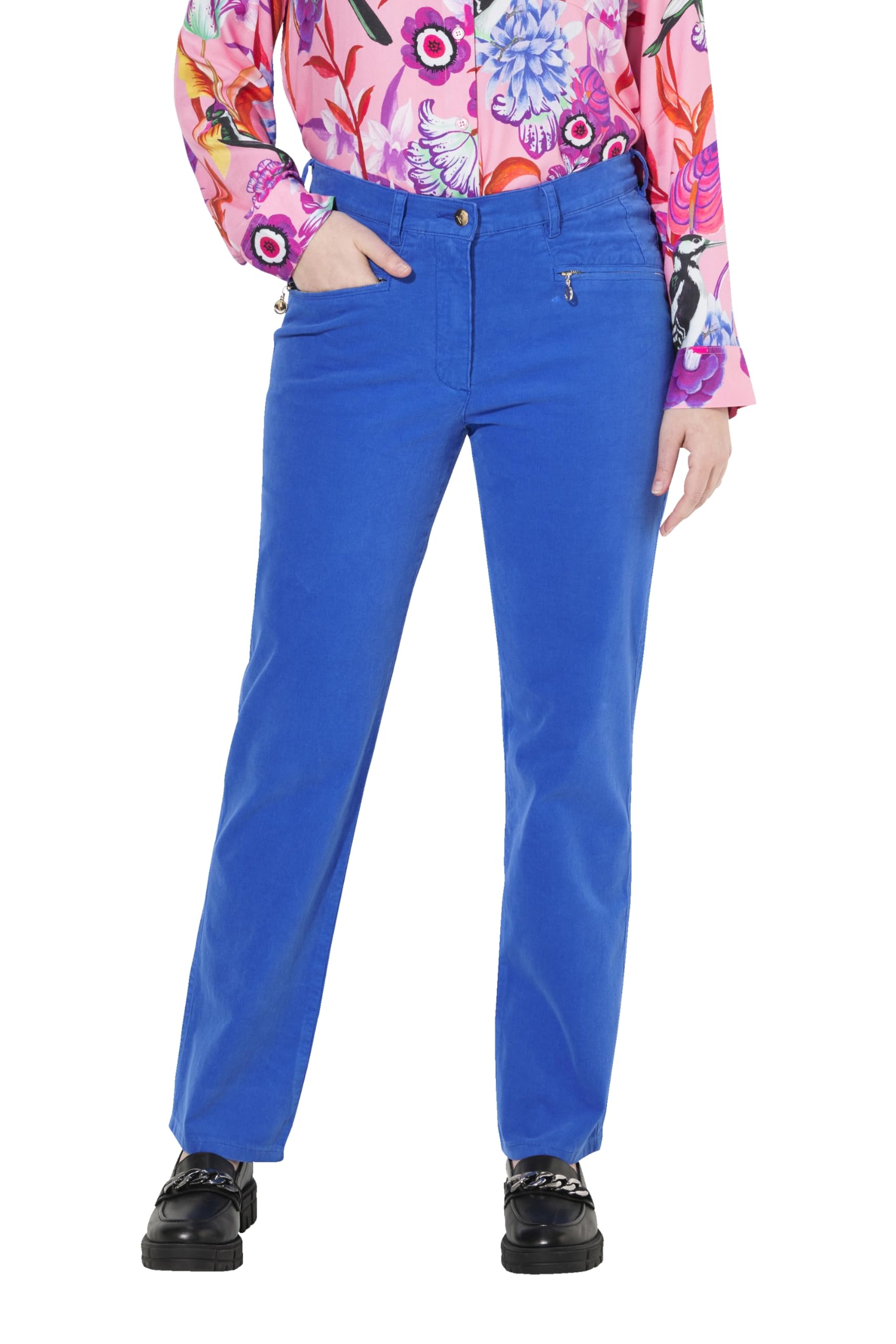 Ulla Popken Damen große Größen Übergrößen Plus Size Cordhose Mony, Komfortbund, Reißverschlusstaschen 809121