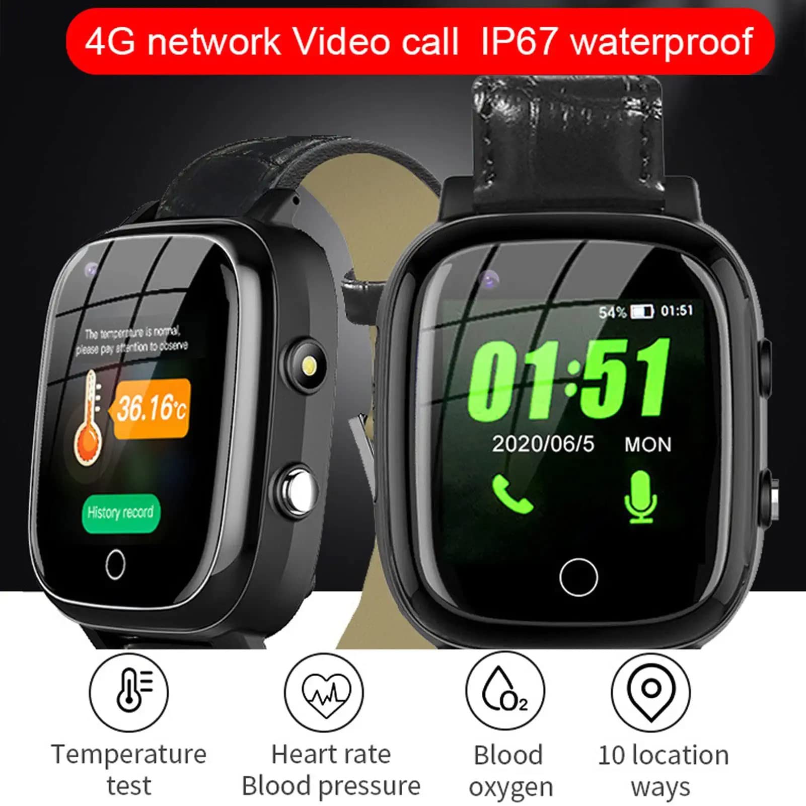 Hanging GPS Rilevamento Cadute Smart Watch Dispositivi di Allarme Caduta per Anziani Ip67 Smart Watch Videochiamate Contapassi SOS Messaggi Vocali Fitness Tracker Orologio per Demenza Alzheimer()