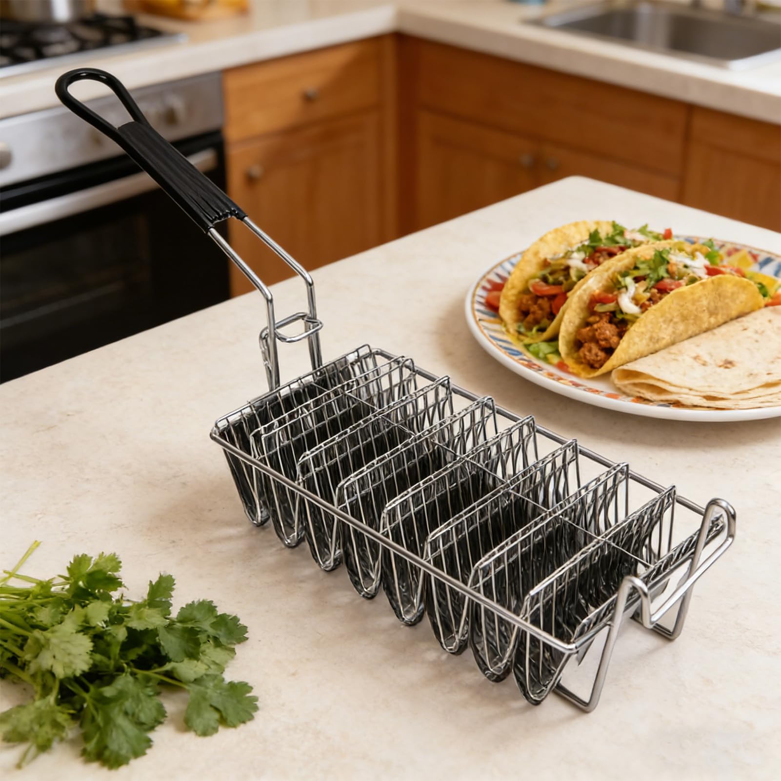Greensen 8 Cestas para Freír Tacos, Molde de Acero Inoxidable para Tacos en Forma de V con, para Cocina Familiar, Restaurante o Tienda de Pollo frito.