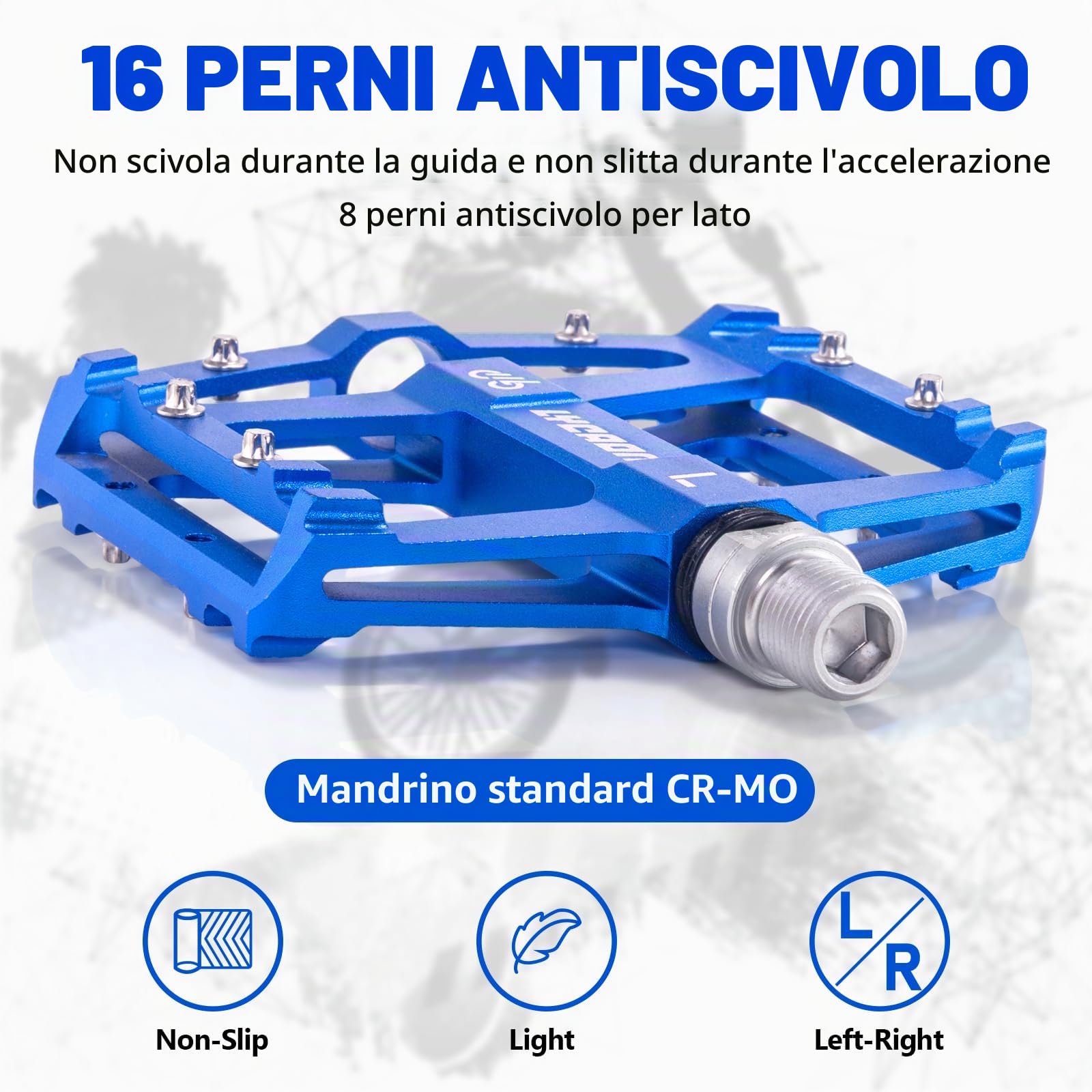 LYCAON Pedali per Bicicletta, Pedale per Bici Antiscivolo in Lega di alluminio CNC, CR-MO & 3 Pedali Cuscinetti per BMX MTB 9/16 Pollici