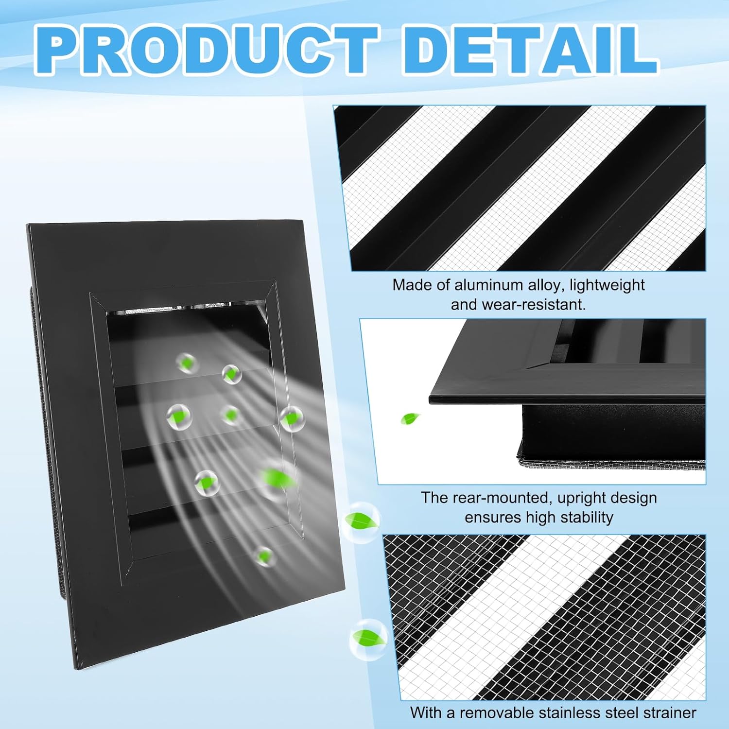 PATIKIL 22 x 22 Inch Gable Vent, 1PCS Aluminum Alloy Wall Shed Vents Square Louver Air Grille with Stainless Strainer for House Attic Garage Ceiling, 20 x 20 Inch Duct Opening Size, Black