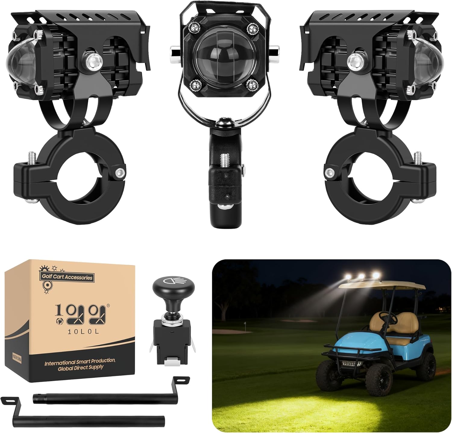 10L0L 5000LM Spot & Flood Work Light, 4 Modes Amber/Blue/Strobe/High Beam, 12-60V 10W IP67 Waterproof Off-Road Light for Golf Cart, UTV, ATV, SUV, Truck (3PCS)