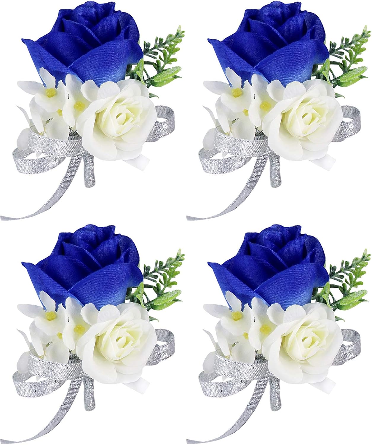 ChezMax Rose Boutonniere Handmade Flower Artificial Corsage with Clip and Ribbon 4 PCS for Bride Groom Wedding Prom Party