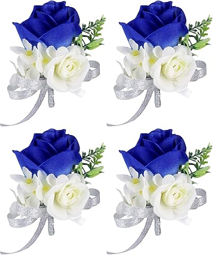 ChezMax Ramillete artificial de flores hechas a mano con clip y cinta, 4 unidades para novia, novio, boda, fiesta de graduación